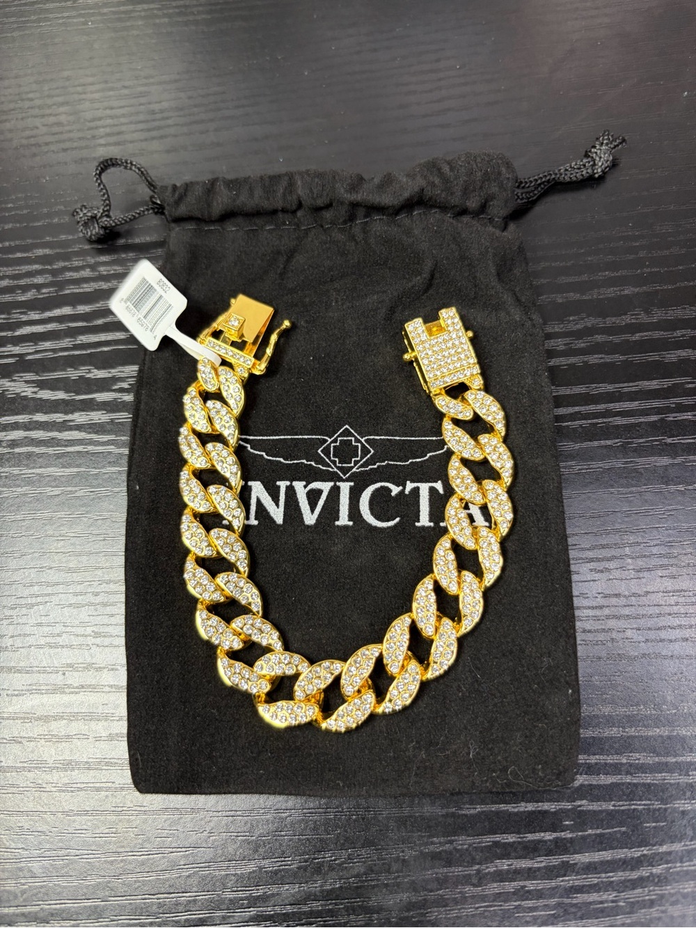 Invicta Gold Tone Crystal-Accent Cuban Link Bracelet